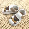 Sandale copii Barefoot primi pasi, talpă flexibilă de cauciuc, perforatii  laterale, urs, alb_RO-20-18-22_Pebebe