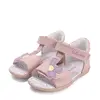 Sandale D.D Step fete, piele naturala, talpa felxibila, roz cu floare_G111-61348AM-30_Pebebe