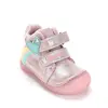Ghete D.D Step fete, fluorescent, piele naturala, talpa flexibila, captuseala textila, roz sidef, model curcubeu si inimioara_A082-62750A-20_Pebebe