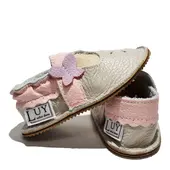 Pantofi gri cu roz din piele moale cu bareta și fluturas mov- PL-001-gri/roz-29-Luy-