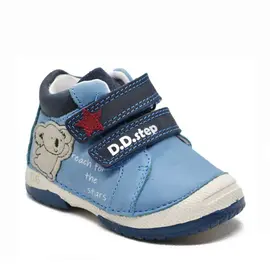 Pantofi din piele naturala primii pași, D.D.Step, ursulet, albastru