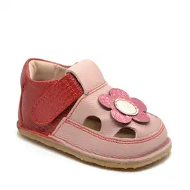Sandale primi pasi cu scai, talpă flexibilă de cauciuc, perforatii laterale, floare, roz- RO-20-2-19-Luy-
