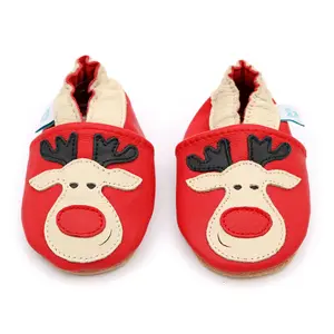 Pantofi din piele moale cu renul Rudolph- BSGS001-0-6-Dotty Fish-
