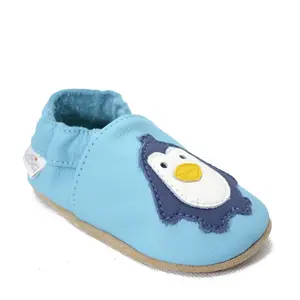 Papucei de interior din piele naturala, albastru cu pinguin, Babice- BA-079-16/17-Babice