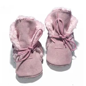 Cizme din piele intoarsa, cu talpa din piele, imblanite, roz, Babice- NBW-106/20-21-Babice