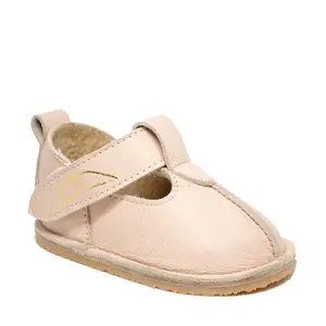 Pantofi din piele pentru copii cu scai si talpa cauciuc, nude- RO-109-nude-23-By Pebebe-