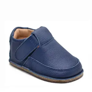 Pantofi din piele moale cu talpa flexibila si captuseala, bleumarin- RO-15-2-23-By Pebebe-