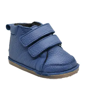 Ghete copii, barefoot, primii pasi, piele naturala, captuseala din blanita, talpa felxibila, albastru cerneala_RO-22-2-18_Pebebe