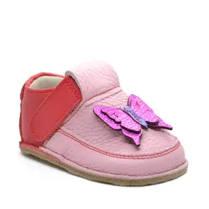 Pantofi barefoot, piele naturala, talpa flexibila, fluturas roz- RO-16-7-23-By Pebebe-