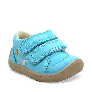 Pantofi din piele naturala, talpla flexibila, albastru, fluturi, Bar3foot_5907813974281_Pebebe