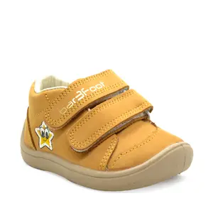 Pantofi din piele naturala, talpla flexibila, galben mustar, steluta, Bar3foot_5907813974090_Pebebe