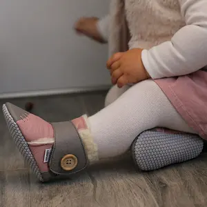 Cizme din piele naturala, talpa din piele antiderapanta, roz cu gri, PEARL, Liliputi- 2006001043501-Liliputi