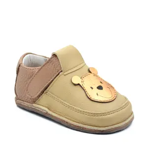 Pantofi din piele moale cu talpa flexibila si captuseala, ursulet- RO-16-1-19-By Pebebe-