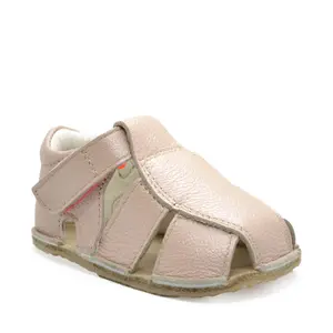 Sandale din piele naturală cu scai și talpă din cauciuc flexibil, roz pudra sidef, LUY- RO-12-4-23-By Pebebe-