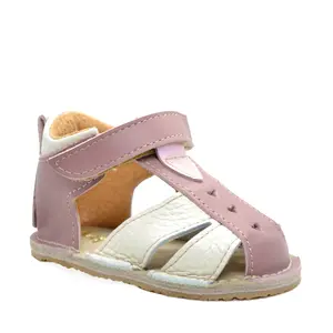 Sandale din piele naturala pentru copii cu talpa flexibila, crem, lila- RO-200-4-22-By Pebebe-
