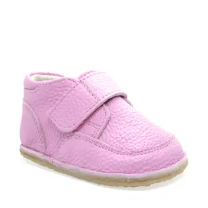 Ghete barefoot din piele naturala pentru copii, primii pasi, inchidere cu scai si talpa din flexibila, roz lila_RO-14-2-24_Pebebe