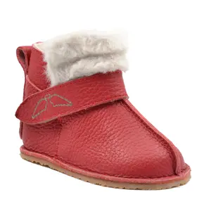Cizme din piele pentru copii, talpa flexibila, imblanite, blanita decorativa alba, rosu- RO-107-3-24-By Pebebe