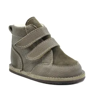 Ghete Barefoot, captuseala din blana, talpa felxibila, khaki- RO-114-6-24-By Pebebe