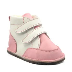 Ghete Barefoot, captuseala din blana, talpa felxibila, roz / alb- RO-114-3-24-By Pebebe