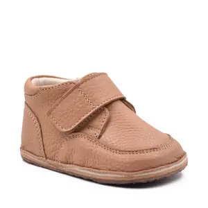 Ghete barefoot copii, din piele naturala cu scai si talpa din cauciuc, camel- RO-14-4-24-By Pebebe-