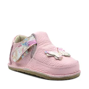 Pantofi barefoot, primii pasi, piele naturala, talpa flexibila, roz, fluturas, Nadia- Ari-003-26-Ariana Baby Shoes-