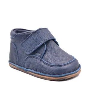 Ghete barefoot din piele naturala pentru copii, primii pasi, inchidere cu scai si talpa din flexibila, bleumarin_RO-14-3-18_Pebebe