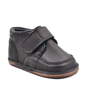 Ghete barefoot din piele naturala pentru copii, primii pasi, inchidere cu scai si talpa din flexibila, negru_RO-14-1-24_Pebebe