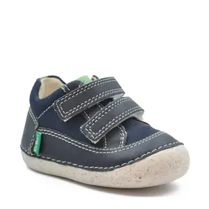 Pantofi Sostankro, piele naturala si material textil, talpa flexibila, bleumarin, Kickers_894560-10-101-19_Pebebe