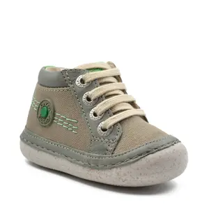 Pantofi Sonistreet, piele naturala si material textil, talpa flexibila, khaki verde, Kickers- 928060-10-201-24-Kickers-