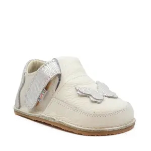 Pantofi barefoot, primii pasi, piele naturala, talpa flexibila, alb, fluturas, Magnolia- Ari-013-17-Ariana Baby Shoes-