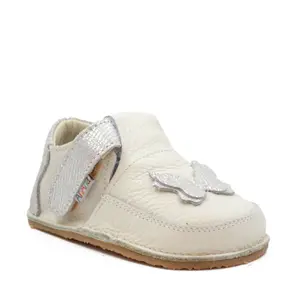 Pantofi barefoot, primii pasi, piele naturala, talpa flexibila, alb, fluturas, Magnolia- Ari-013-17-Ariana Baby Shoes