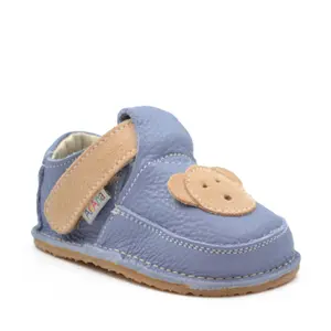 Pantofi barefoot, primii pasi, piele naturala, talpa flexibila, albastru, ursulet, Elvin- Ari-012-17-Ariana Baby Shoes-