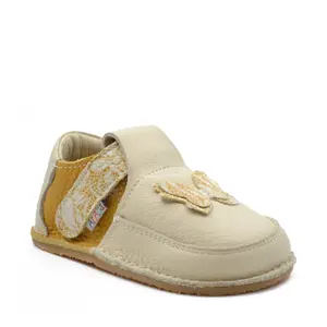 Pantofi barefoot, primii pasi, piele naturala, talpa flexibila, crem, fluturas, Lexi- Ari-005-17-Ariana Baby Shoes-