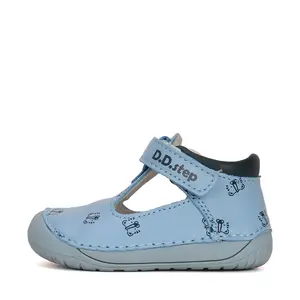 Pantofi decupati, piele naturala, primii pași, Barefoot, albastru, tigru, D.D.Step- H070-41464-25-D.D. Step