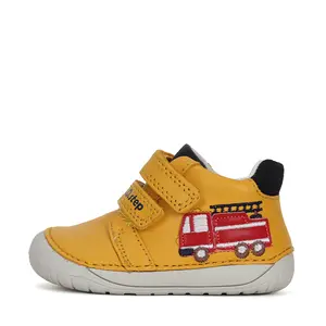 Pantofi din piele naturala, baieti, barefoot, galben, masina de pompieri, D.D.Step- S070-41783A-25-D.D. Step