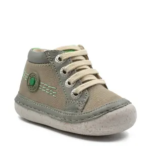 Pantofi Sonistreet, piele naturala si material textil, talpa flexibila, khaki verde, Kickers_928060-10-201-18_Pebebe