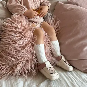 Pantofi barefoot copii, piele naturala, talpa flexibila,  nude cu roz prafuit, pisica- RO-16-14-24-By Pebebe
