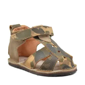Sandale copii, barefoot, primii pasi, piele naturala, talpa flexibila, inchidere cu scai, print army_RO-103-9-17_Pebebe