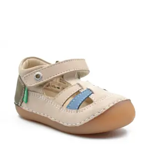 Sandale Sushy, piele naturala, talpa flexibila, bej khaki, Kickers_611086-10-113-18_Pebebe