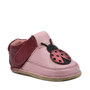 Pantofi barefoot, piele naturala, talpa flexibila, roz, Buburuza- RO-16-18-18-By Pebebe-