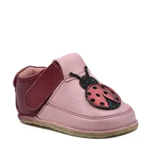 Pantofi barefoot copii, piele naturala, talpa flexibila, roz, Buburuza- RO-16-18-24-By Pebebe