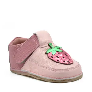Pantofi barefoot, piele naturala, talpa flexibila, roz prafuit, Capsuna- RO-16-17-22-By Pebebe-