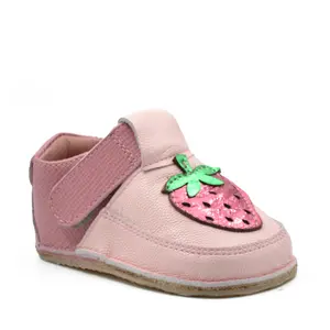 Pantofi barefoot copii, piele naturala, talpa flexibila, roz prafuit, Capsuna- RO-16-17-22-By Pebebe