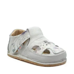 Sandale barefoot, primii pasi, piele naturala, talpa flexibila, alb, print, Rene- Ari-100-4-17-Ariana Baby Shoes