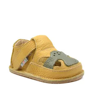 Sandale barefoot, primii pasi, piele naturala, talpa flexibila, galben, BEN- Ari-100-2-17-Ariana Baby Shoes-