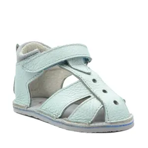 Sandale copii, primii pasi, piele naturala, talpa flexibila si inchidere cu scai, baby blue- RO-100-11-24-By Pebebe