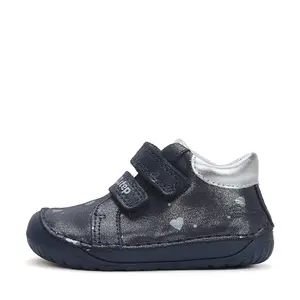 Pantofi copii, piele naturala, barefoot, bleumarin sidef, inimioare, D.D.Step_S070-42189-20_Pebebe