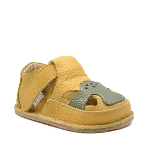 Sandale barefoot, primii pasi, piele naturala, talpa flexibila, galben, BEN_Ari-100-2-16_Pebebe