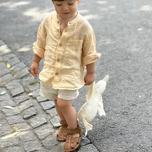 Sandale copii, barefoot, primii pasi, piele naturala, talpa flexibila, inchidere cu scai, maro- RO-100-4-24-By Pebebe