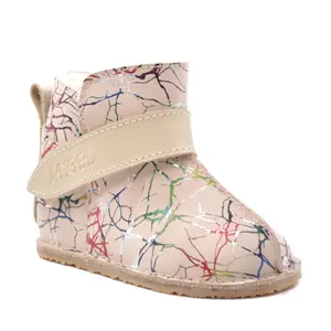 Cizme din piele pentru copii, talpa flexibila, imblanite, crem pictat- RO-106-20-24-By Pebebe